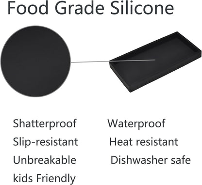 DNC 7.9" Small Silicone Bathroom Counter Tray, Vanity Tray, Kitchen Sink Soap Tray for Dish Holder Dispenser Countertop Toilet Tank Desk Organizer Black
