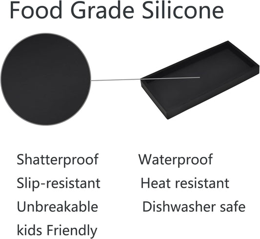 DNC Bathroom Vanity Tray for Counter, 2PC (7.9" +11.8") Silicone Kitchen Sink Soap Tray for Countertop Dish Holder Dispenser Toilet Tank Desk Organizer Black