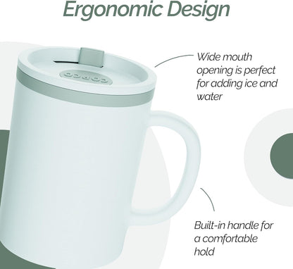 Copco Iconic 16oz Double Wall Insulated Desk Mug with Lid & Handle, Set of 2, BPA-Free Reusable Plastic, Spill-Proof, Microwave & Dishwasher Safe, Wide Mouth, Cup Holder Friendly (Grey)