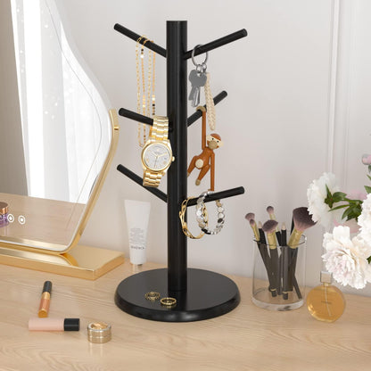 Wisuce Black Coffee Mug Tree Bamboo Mug Holder Coffee Cup Stand Mug Holders for Countertop Coffee Mug Rack Organizer Stand (Black Basic)