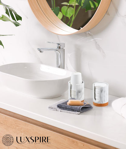 Luxspire Dixie Cup Dispenser, 5-7oz Bathroom Cup Dispenser, Marble Resin Dixie Cup Holder, Disposable Bathroom Paper Cup Holder, Cotton Pad Holder, Guest Bathroom Essentials, Gravel White, 1 Pack