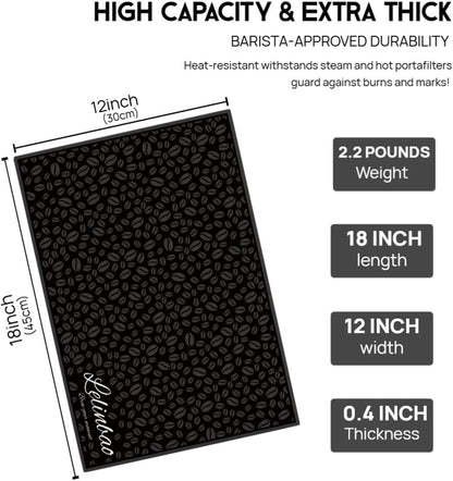 Coffee Bar Mats for Countertop, Bar Decor Accessories, Coffee Machine Tray for Countertop, Non-slip Dish Drying Mat, Rubber Barista Tools Pad, Espresso Organizer (Black, 18"x12")