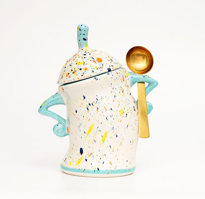 Canister With Attitude,Large Capacity Cute Sassy Storage Canister,Interesting food jars, stylish airtight large ceramic lids, coffee, tea, sugar and spice storage jars with spoons (Cyan)