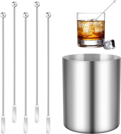 5 Pieces 7.4 Inch Stainless Steel Coffee Stirrers Holder Stainless Steel Swizzle Stick Coffee Stirrers Reusable Stir Sticks for Cocktails Coffee Whiskey