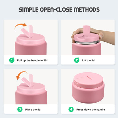 13.5oz Soup Thermo for Hot Food Kids with Buckle Lid Insulated Vacuum Food Jar Wide Mouth Leakproof Stainless Steel Lunch Container- Pink