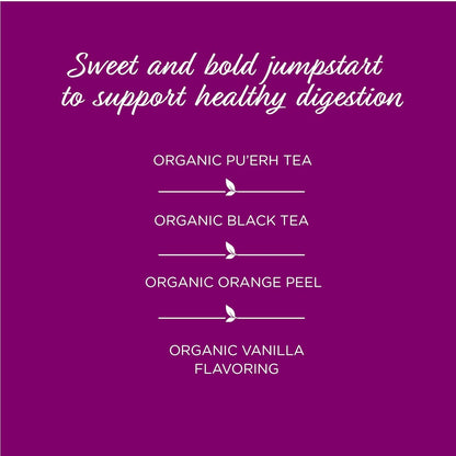 The Tea Spot Organic Morning Mojo Black Tea with Vanilla and Citrus for Energy | Breakfast Blend of Pu'erh Tea, Black Tea, Orange Peel and Vanilla Flavor | 15 Tea Bags