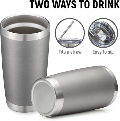 COMOOO 20oz/8Pack Tumbler Double Wall Vacuum Insulated Coffee Travel Mug Stainless Steel Tumbler with Lid and Straw Coffee Cup for Cold & Hot Drinks, Home and Outdoor (Cold Grey, 8 Pack)