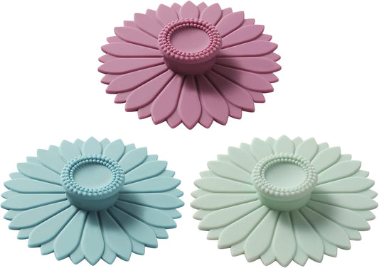 Sunflower Silicone Cup Covers (Set of 3) ， Multicolored Silicone Lids for Mugs, Cups, Tea Pots,Flexible Mug Covers，Hot Cup Lids for Coffee & Tea