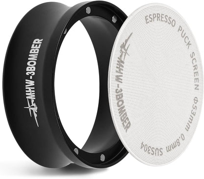 MHW-3BOMBER 53mm Espresso Dosing Funnel & Puck Screen Set, Magnetic Dosing Rring & Reusable Filter kit Compatible with 53mm Bottomless Portafilter, Coffee Dosing Ring with Eppresso Puck DR7014-OS