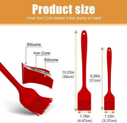 Silicone Basting Brush 2 Pcs Pastry Brush for Oil, BBQ, Grill, Sauce Baking Cooking, Dishwasher Safe (Black)
