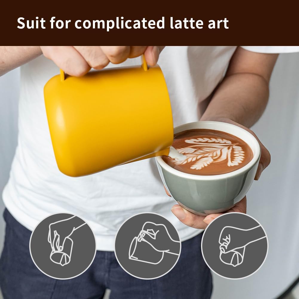 watchget Milk Frothing Pitcher 500ml/17oz Espresso Steaming Pitcher with Matte Yellow Coating Stainless Steel Milk Steamer Jug Milk Frothing Cup, Yellow