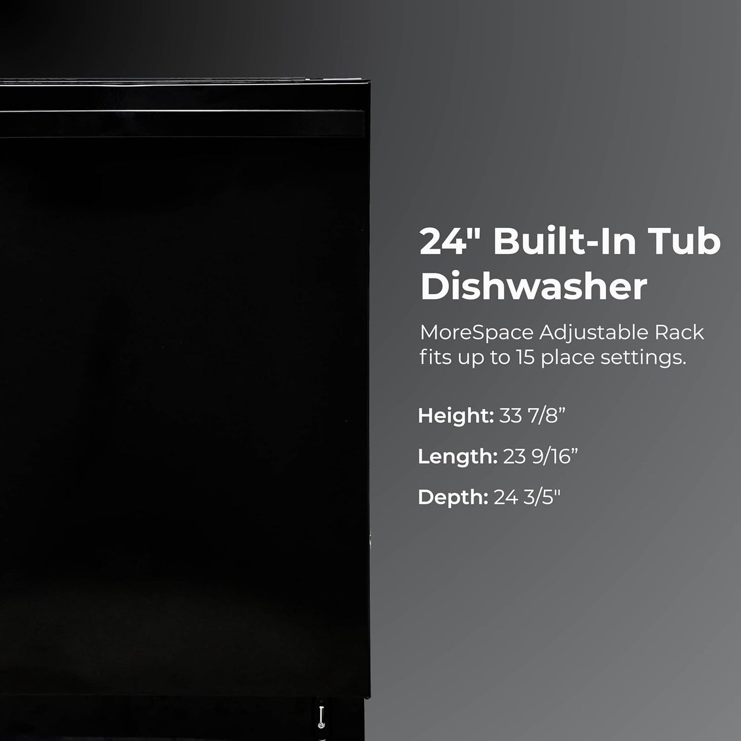 Kenmore 22-14629 24" Built-in Dishwasher-Quiet Tub with TurboDry, Leak, & SmartWash Soil Detection-15 Place Settings-49 DBA-Energy Star Certified, 24.61"D x 23.55"W x 33.88"H, Black