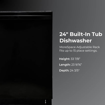 Kenmore 22-14629 24" Built-in Dishwasher-Quiet Tub with TurboDry, Leak, & SmartWash Soil Detection-15 Place Settings-49 DBA-Energy Star Certified, 24.61"D x 23.55"W x 33.88"H, Black