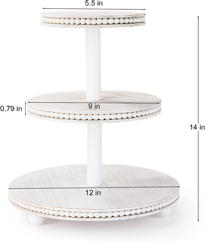 3 Tier Cupcake Stand Round,Wood Cupcake Stand with Beads,Tiered Cake Stand for 24 Cupcakes,Dessert Display Stand,Cupcake Tower for Party, Wedding, Birthday, Home Decor