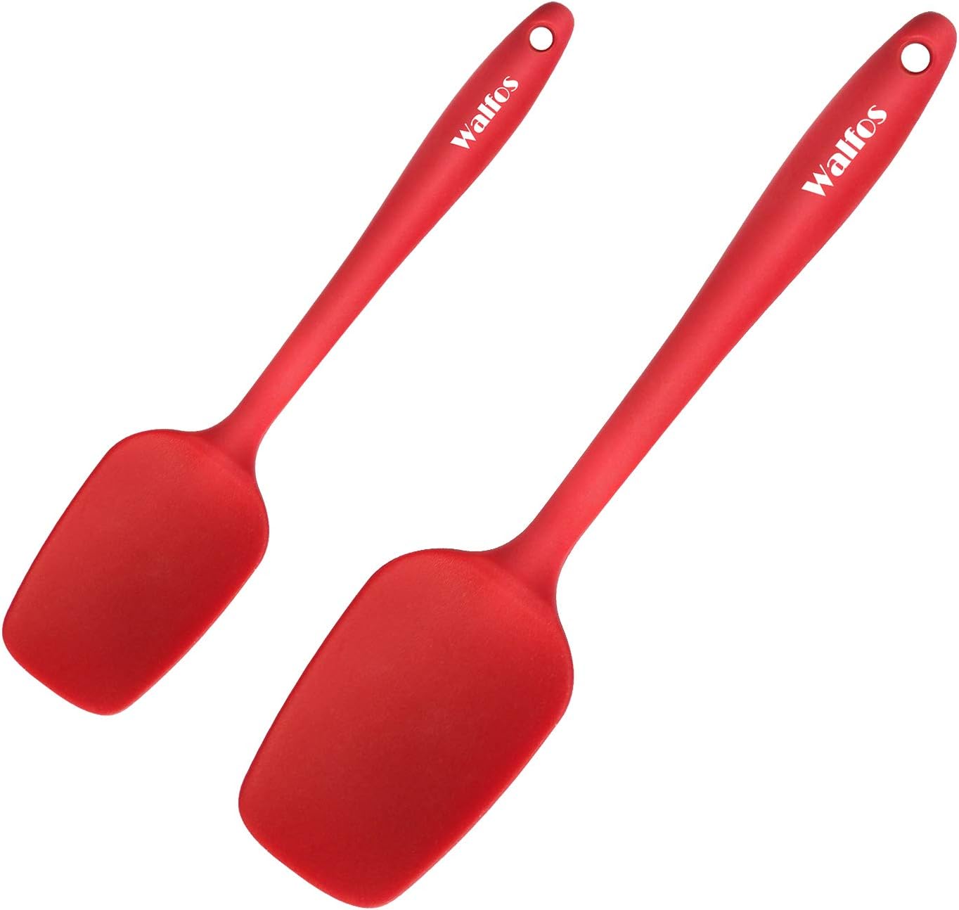 Walfos Silicone Spatula - 600°F High Heat Resistant Kitchen Spoon Spatulas, Strong Steel Core & One-Pieces Seamless Design, Perfect for Cooking Mixing & Baking - BPA Free & Dishwasher Safe 2 Set, Red