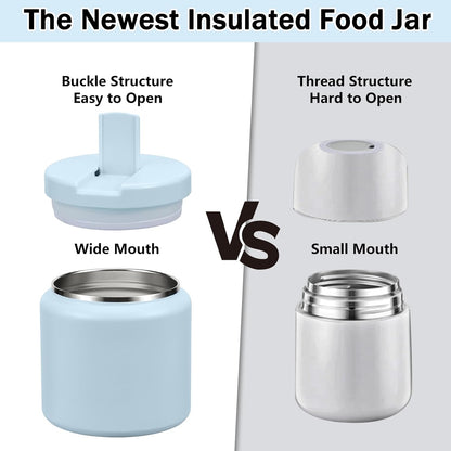 26oz Kids Thermos for Hot Food, Insulated Vacuum Food Jar with Buckle Lid, Stainless Steel Wide Mouth Leak Proof Insulated Lunch Container for School Picnic Travel, Blue