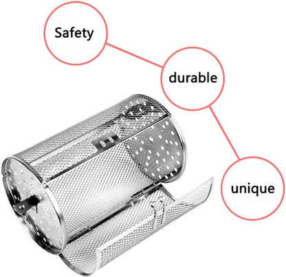 Falytemow Stainless Steel Rotisserie Grill Roaster Drum Oven Basket Oven Roast Baking Rotary for Peanut Dried Nut Coffee Beans BBQ (14 X 18cm)