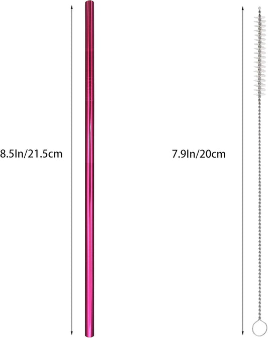 10 Pcs Stainless Steel Straws, Reusable Drinking Straws, Straight Metal Straw Sets with 2 Pcs Cleaning Brushes (8.5 Inch, Rose Red)