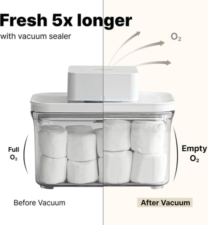 VAKUEN Premium Airtight Food Storage Containers & Vacuum Sealer Machine Starter Set, 4-piece Container with Sealer, 100% Leak Proof,Keep food fresh up to 5 times longer than non-vacuum strorage.