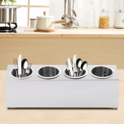 Stainless Steel Flatware Utensil Holder, Commercial Cylinder Silverware Organizer for Countertop Restaurant, 4-Hole
