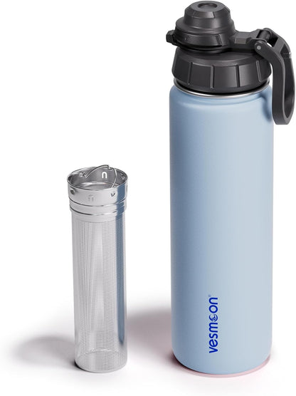 Vessence Tea Infuser Bottle - 24 Oz Insulated Loose Leaf & Fruit Infuser Bottle | Leak Proof with FlowSip Lid