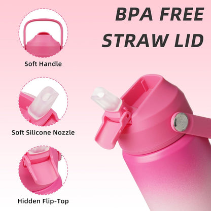 BJPKPK Insulated Water Bottle with Straw Lid, 12oz Thermos Water Bottles with Soft Nozzle, Flex Handle & Non-slip Boot, BPA Free Leak Proof Stainless Steel Metal Thermos, Tumblers, Cups,Cherry