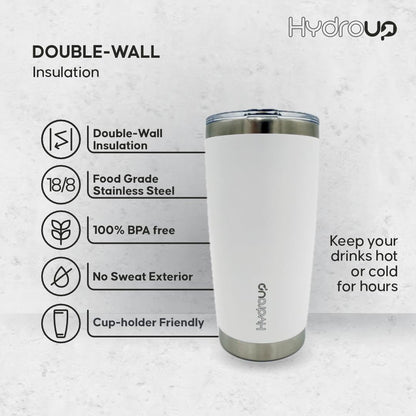 20 oz Tumbler Cup | Stainless Steel Insulated Coffee Mug with Lid | Coffee Travel Mug & Iced Coffee Cup | Leakproof Coffee Tumbler | BPA-Free Insulated Tumblers (White)
