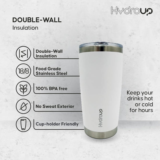 20 oz Tumbler Cup | Stainless Steel Insulated Coffee Mug with Lid | Coffee Travel Mug & Iced Coffee Cup | Leakproof Coffee Tumbler | BPA-Free Insulated Tumblers (White)