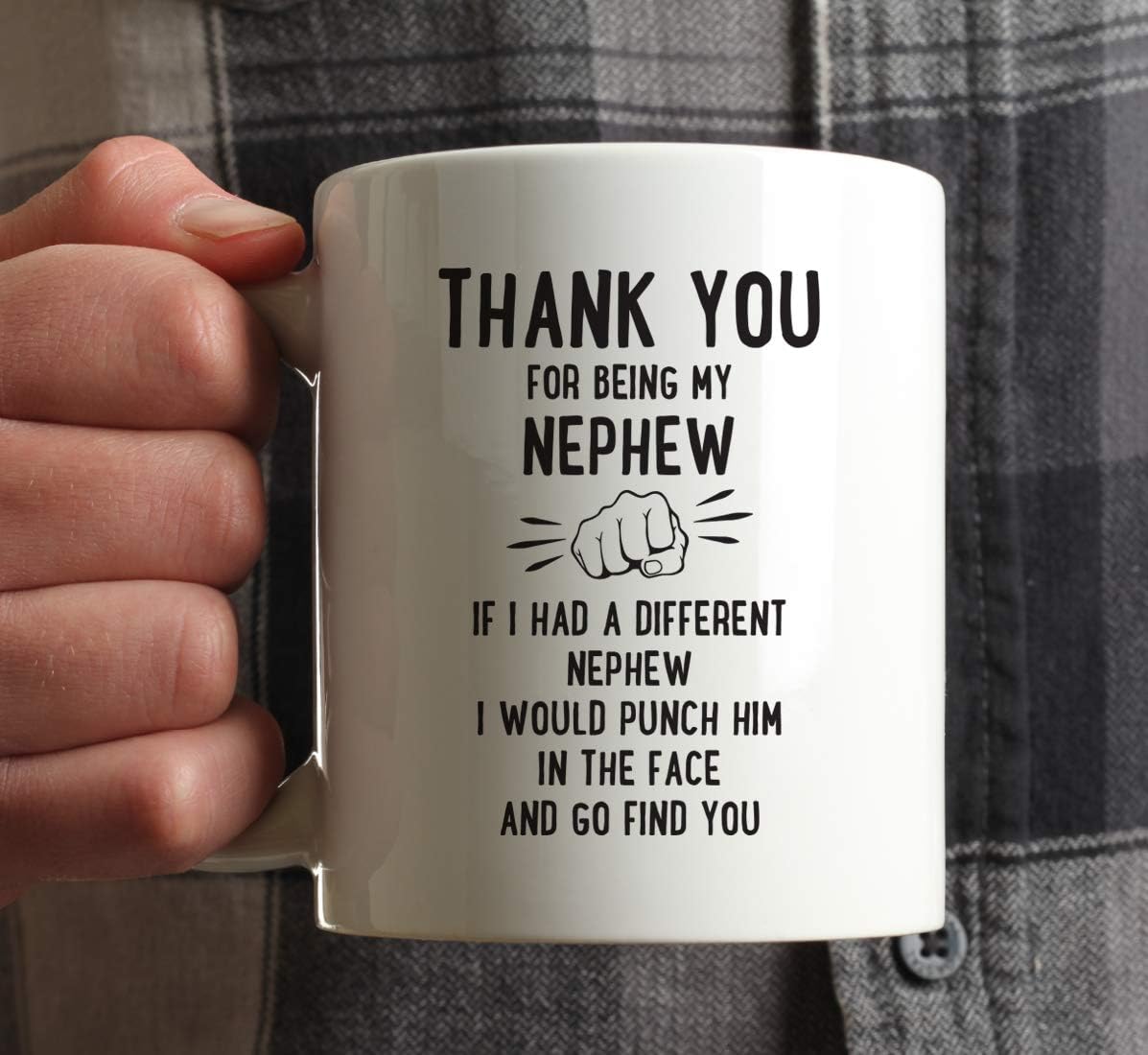 Andaz Press Funny Family 11oz. Coffee Mug Gift, Thank You for Being My Nephew, Punch in Face, 1-Pack, Christmas Birthday Drinking Cup Present Ideas