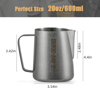 MHW-3BOMBER Milk Frothing Pitcher, 20oz/600ml Frother Cup for Barista, SUS304 Stainless Steel Espresso Steaming Pitcher for Coffee/Latte Art, P3015SS-OS