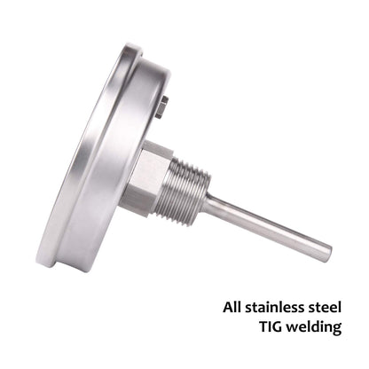 MEASUREMAN Fully Stainless Steel Pot, Kettle, Brewing Bimetal Dial Thermometer, 3" Dial, 2-1/2" Stem, -40-160 deg F/-40-70 deg C, -1% Accuracy, Adjustable, 1/2" NPT Back Mount