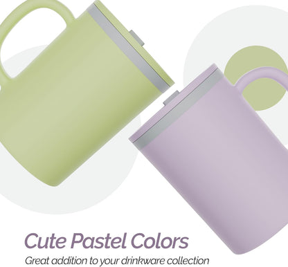 Copco Insulated Coffee Mug with Lid and Handle, 16oz Tumbler, Double Wall To-Go Cup, for Travel, Office, School, Camping, BPA-Free Reusable Plastic, Iconic Set of 2, Purple/Yellow