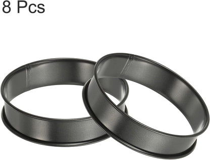 HARFINGTON 8pcs Crumpet Rings 3.94" Nonstick Round Cake Ring Stainless Steel Double Rolled English Pastry Rings for Kitchen Baking Crumpet Dessert, Black