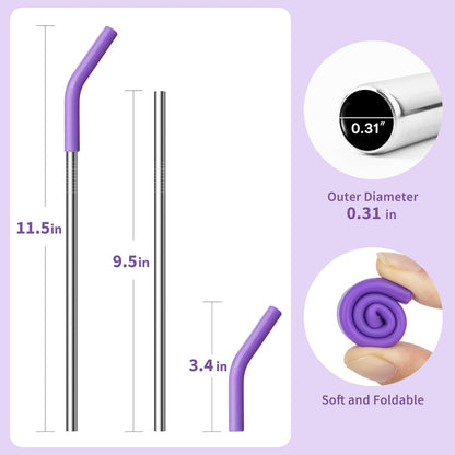 Stainless Steel Straw for 30 oz YETI Tumbler, Metal Straws Reusable with Silicone Tip for Simple Modern 24 oz and 32oz Glass Tumbler, Cleaning Brush, 1 Portable Bag