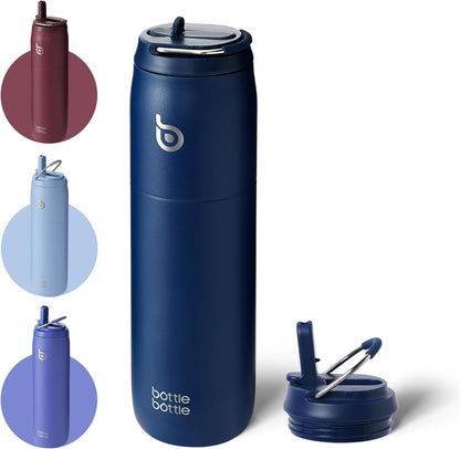 BOTTLE BOTTLE Stainless Steel Water Bottle with Straw and Lid 32 oz Vacuum Insulated Cup Stay Cold and Hot, Leak-Proof Wide Mouth Water Bottles for Men,indigo blue