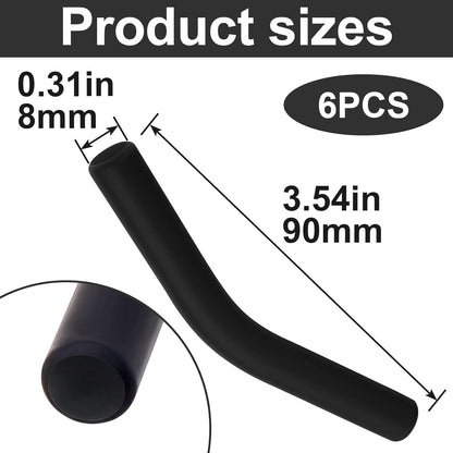 6pcs Food-Grade Silicone Straw Tips, Reusable Metal Straw Elbows Tips, Temperature Resistant Rubber Straw Covers Replacement Tip for 5/16" Stainless Steel Straws - Black