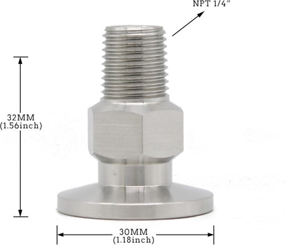 SS304 KF16 NPT Male Adaptor thread 1/4" NW16 KF Male coupling ISO-KF16 X NPT 1/4"