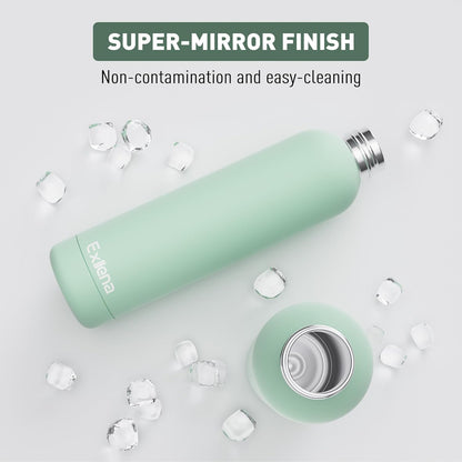 Slim Insulated Water Bottles for Travel 32oz with Clip, Double Wall Vacuum Stainless Steel Water Bottle Keeps Drinks Cold 24 Hrs/Hot 12 Hrs, 100% Leakproof, BPA Free(Mint)