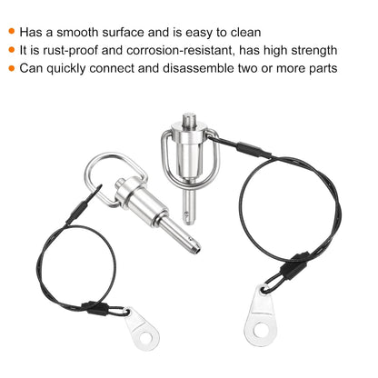 uxcell 1 Pcs Quick Release Pin, 1/4" x 0.6" (Dia. x L) Push-Button Ball Locking Pin, 304 Stainless Steel, Silver