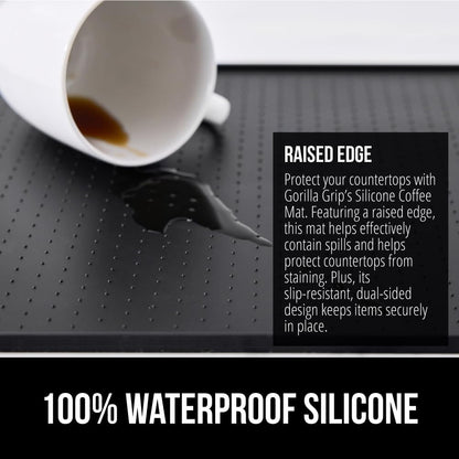 GORILLA GRIP Silicone Coffee Mat, Espresso Drink Bar Station Accessories, Use Under Machine, Waterproof Heat Resistant Multi-Use Dish Drying Mats, Stays in Place, Kitchen Home Decor, 11.5x18.5, Black
