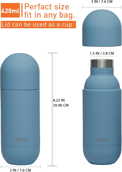 asobu Orb Stainless Steel Double Wall Insulated Travel Water Bottle – Lid Doubles as a Cup 14 Ounce (Blue)…