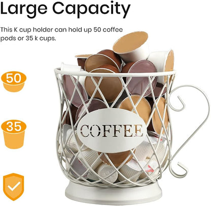 TreeLen Coffee Pod Capsule Storage Holder for 35 K Cups Capacity K Cup Holder K Cup Organizer for Counter Coffee Bar and Coffee Table - White