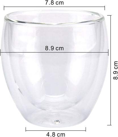 ComSaf 8oz Glass Coffee Mugs Set of 4, Double Walled Insulated Thermal Mugs for Latte Cappuccino Cocoa Milk Cafe Juice Tea, Clear Espresso Cups Set Glassware Gift for Christmas Birthday