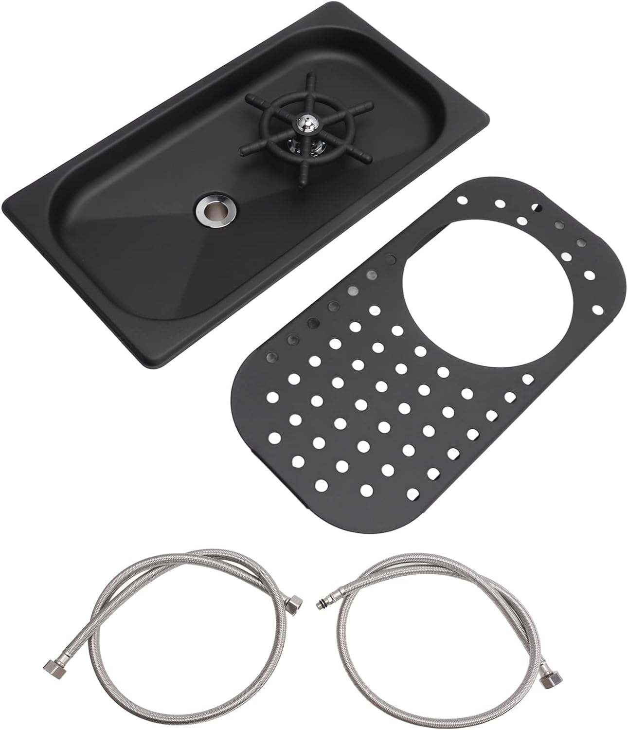 Glass Rinser, Countertop Commercial Pitcher Rinser, High Pressure Cup Washer, Stainless Steel Cup Washer with Drain Drip Tray Hose for Home Kitchen, Restaurant, Bar, Coffee (Black)