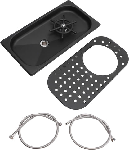 Glass Rinser, Countertop Commercial Pitcher Rinser, High Pressure Cup Washer, Stainless Steel Cup Washer with Drain Drip Tray Hose for Home Kitchen, Restaurant, Bar, Coffee (Black)