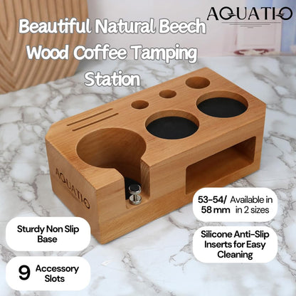 Espresso Tamping Station - Wooden Coffee Tamper Station For Storage 51, 53, 54 mm Portafilter Tamper Distributor - Espresso Organizer - Knock Box Accessories