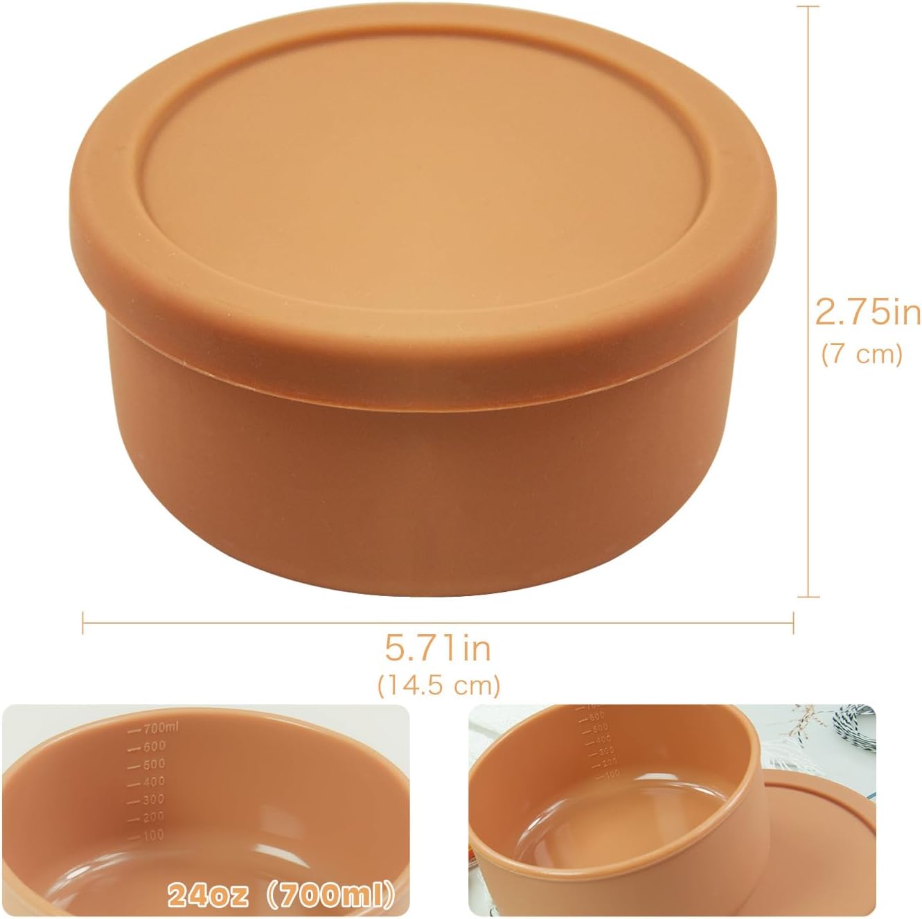 XU&PEIQI 24oz Silicone Lunch Box, Round Small Salad Bowl with Lid, Airtight Food Container for Meal Prep, Leftovers, Soup & Stew Storage. Microwave, Fridge, Dishwasher Safe. BPA-Free.(Ocean blue)