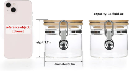 KKC HOME ACCENTS Clear Borosilicate Glass Storage Jars with Airtight Locking Clamp Lids,Glass Jar Canisters,Sealed Glass Jars with Bamboo Lid,Air tight Brown Sugar Salt Container,15 Fluid-oz