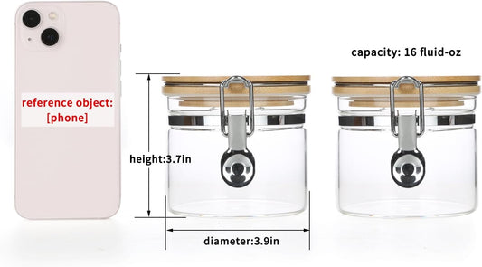 KKC HOME ACCENTS Clear Borosilicate Glass Storage Jars with Airtight Locking Clamp Lids,Glass Jar Canisters,Sealed Glass Jars with Bamboo Lid,Air tight Brown Sugar Salt Container,15 Fluid-oz