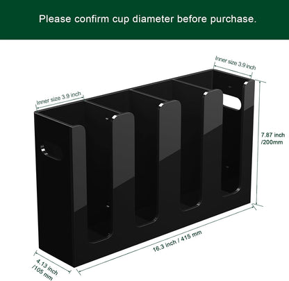 Disposable Coffee Cup Dispenser with Handles, Countertop or Wall Mount Hot/Cold Drink Cup and Lid Holder - Bathroom/Kitchen/Office Acrylic Cup Lid Storage Organizer (4 Compartments, Black)